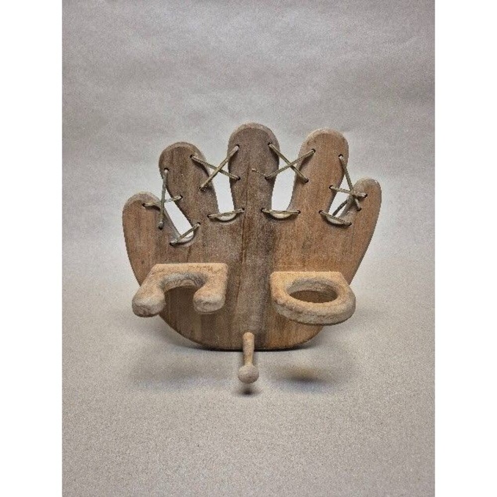 Rustic Wooden Baseball Glove Wall Rack | Vintage Sports Decor | Farmhouse